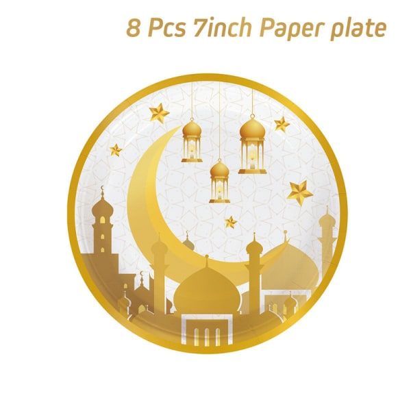 Eid Mubarak-dekorasjoner til hjemmet 24 porsjoner med festivalpapirtallerkener, desserttallerkener, servietter