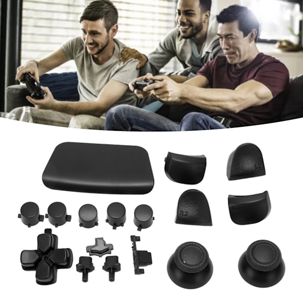 16 stk spillkontrollknapper for PS5-kontroller, erstatningsknapper for tommel og avtrekkere for PS5-kontroll Black