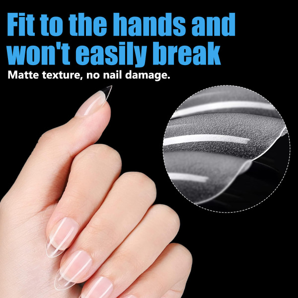 Mandelkorta nagelspetsar, cover nagelspetsar, förformade halvmatta spetsar Naglar Gelly Nail Tips-360 stycken 10 storlekar, 4 stycken nagellim