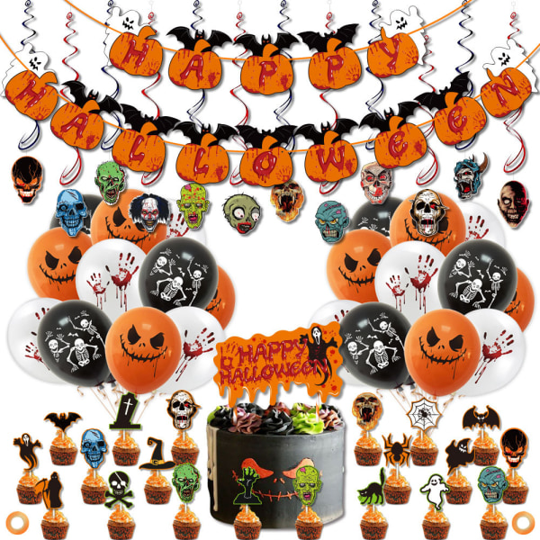 Halloween-ballonger, Halloween-ballongsett med skummel klut og edderkoppnett, Halloween-festdekorasjonssett
