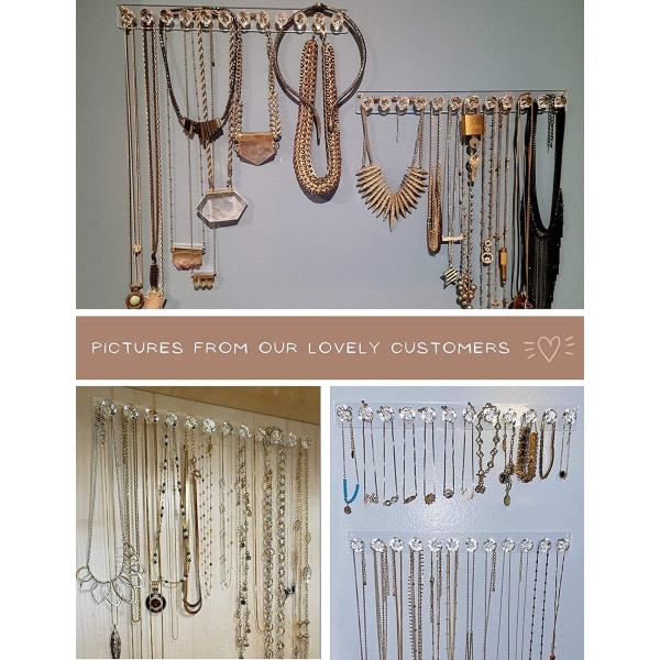2-pack Halsbandshängare Akrylhalsband Hållare Väggmonterad smyckesorganisator hängande med 12 diamantformade krokar, smyckeshängare för halsband