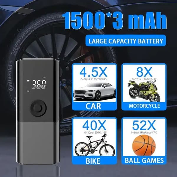 Bærbar elektrisk luftkompressor 4500mAh dobbeltanvendelse bildækpumpe cykel scooter motorcykel