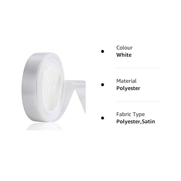 Vitt satängband, dubbelsidig polyester 20 mm x 22 m (24 yards) presentförpackningsband för tårtdekoration, festballong och hårrosettdekoration