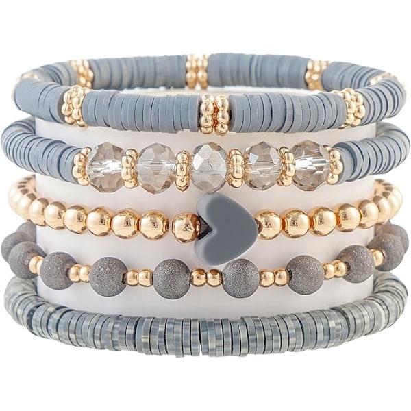 Perle-stræk armbånd til kvinder Stabelbare guld polymer lerperle armbånd Venskab Boho Sommer Strand Armbånd Smykker Sæt