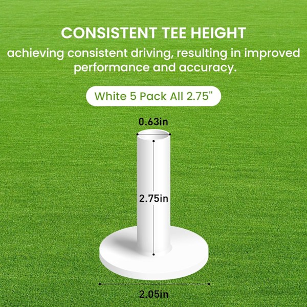 5 stk. Golf Gummi Tee, Driving Range, Blandet eller Samme Størrelse til Træning White 5 Pack All 2.75''