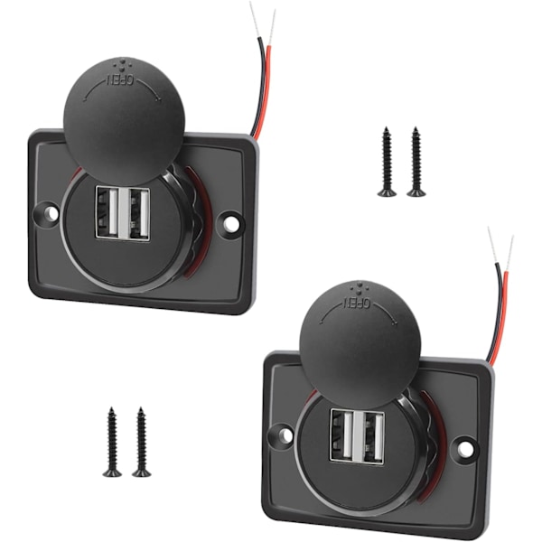 12V USB-kontakt, 12V USB-port Dobbel USB 12V RV-kontakt, 3.1A USB-billader, USB-billader for bil, buss, RV, båt (2 stk)