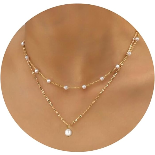 Guld Pärl Halsband för Kvinnor, 14K Guldförgyllt Lager Pärl Halsband för Kvinnor