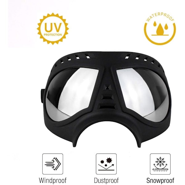 Hunde Goggle UV-beskyttelse Hunde Solbriller Vandtæt Vindtæt Justerbare Goggles til Mellem/Store Hunde-Sort