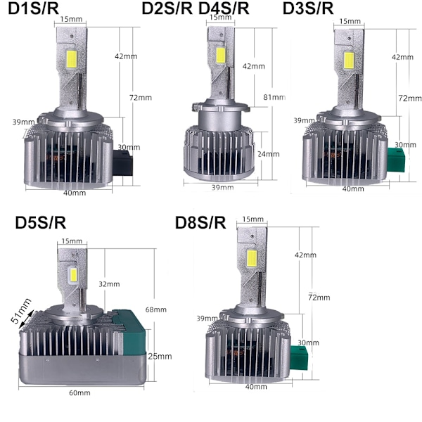 -D1S D3S LED-frontlykter HID D2S D4S D5S D8S D1R D2R D3R Billamp Turbo LED 35000LM CSP-brikke 6000K Hvit 90W Plug&Play- WELLNG D8S D8R