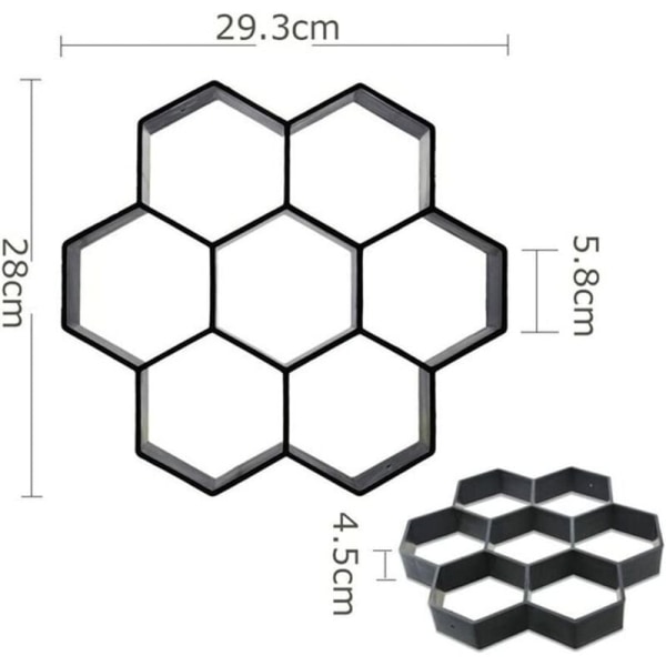 Uudelleenkäytettävä kuusikulmainen mold betonipäällystettä varten, askelma, sementtikivi jalkakäytävälle, ajotieltä, patio, puutarha, tie (30 x 30 cm, musta)