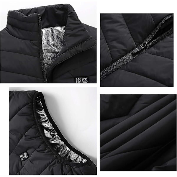 Elektrisk opvarmet vest Kvinders kropsvarmer 3 justerbare temperaturer Sort Black 4XL