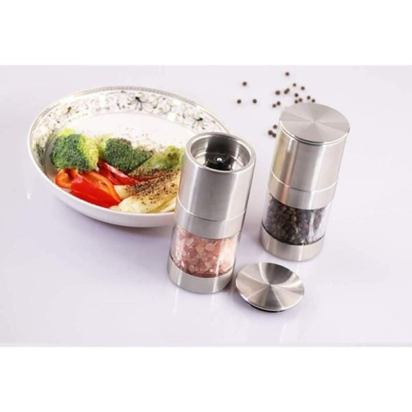 Manuell pepparkvarn, salt- och pepparkvarn, kryddkvarn i rostfritt stål, justerbar kornstorlek (silver, 1 st)