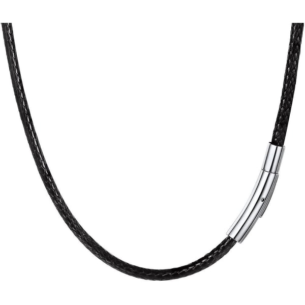 Flätat halsband i konstläder för män, med 316 l rostfritt stållås, vaxrep