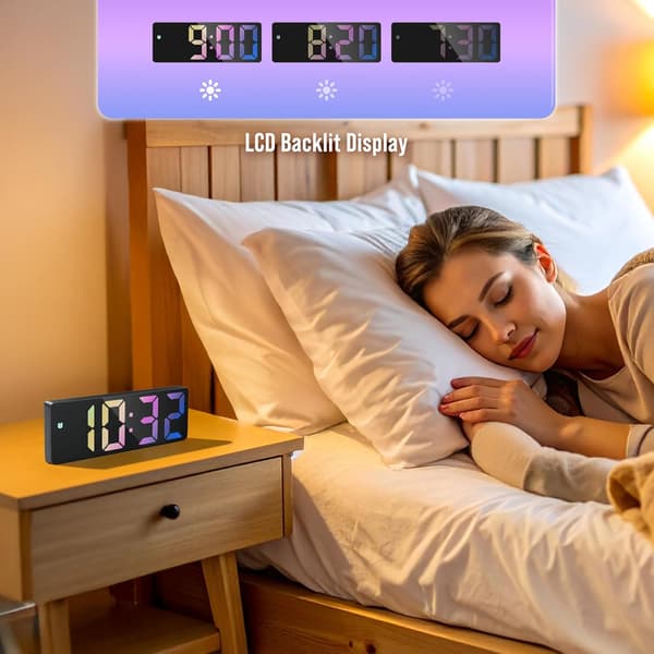 Digital väckarklocka med LCD-skärm och temperatursensor - USB-batteridriven multifunktionell - Lämplig för sovrum och kontor