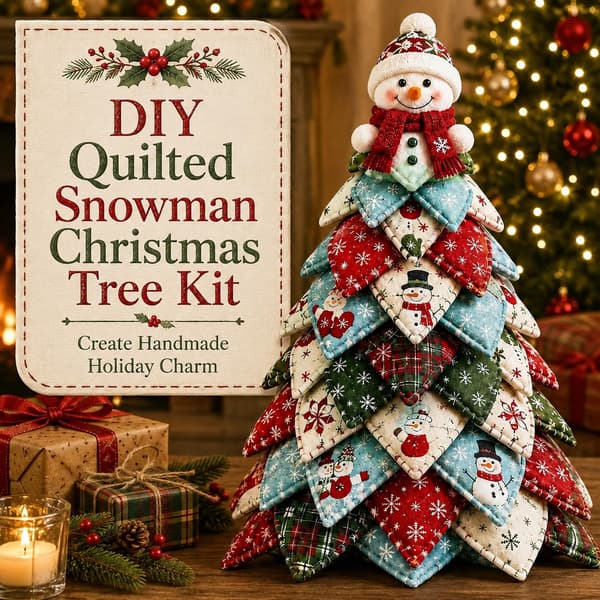 DIY Quilted Christmas Tree Fabric Kit, 3D Fabric Patchwork Craft Set for Beginners, Handmade Table Decoration for Home, Mantel, Table, Office #J