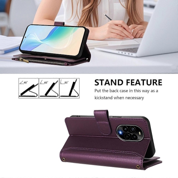 Kompatibel med Magnetlås 9 Kortplatser Dragkedja Läderfodral med Handrem - Perfect_xx For Huawei nova 13 Pro