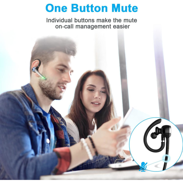 Bluetooth-hovedtelefoner, trådløse Bluetooth-hovedtelefoner med 500mAh etui, 72 timers taletid Indbygget mikrofon til iOS Android-telefoner, V5.1 Han