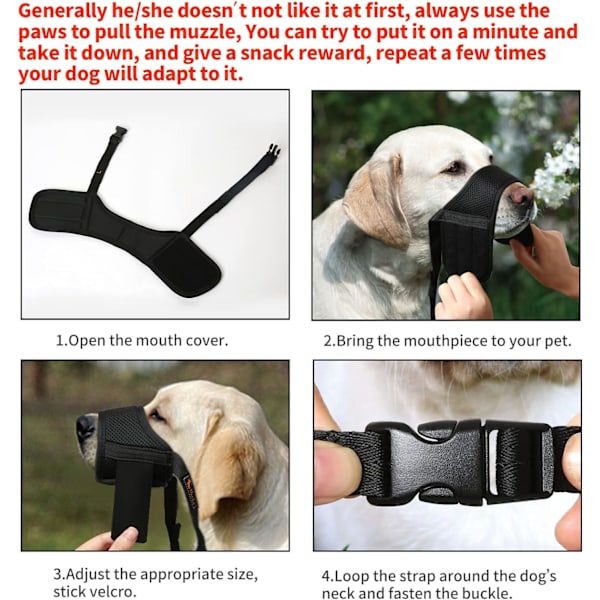 Hunde snude, blød nylon anti-bidning gøen tygge, luft mesh åndbar drikkelig justerbar sløjfe kæledyr snude-M-sort