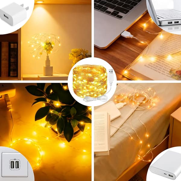 USB-driven LED-slinga 2 meter 20 LED varmvit vattentät inomhus utomhusdekoration för bröllop jul balkong sovrum DIY