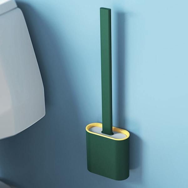 Väggmonterad toalettborste för springor Flexibel rengöringsborste Toalettförvaringsställ Green