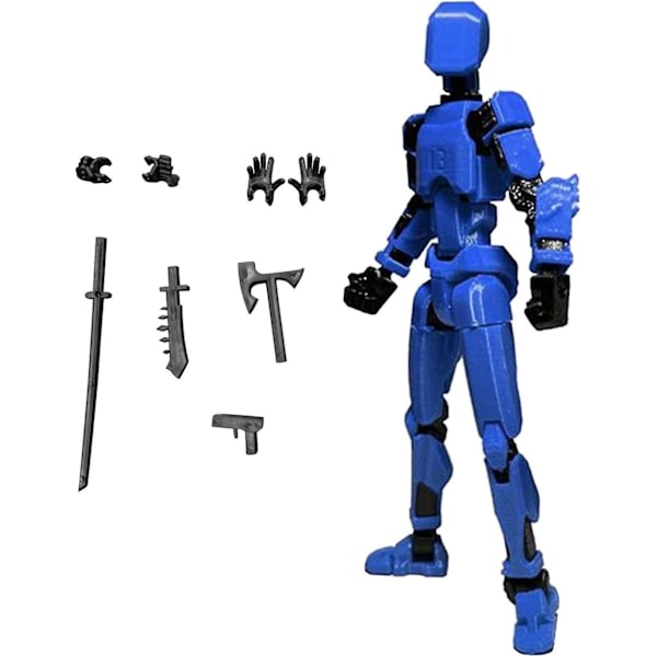 T13 Actionfigur, Titan 13 Actionfigur med 4 Typer av Vapen och 3 Typer av Händer, T13 3D-tryckt Multi-ledad Actionfigur Blue-Black