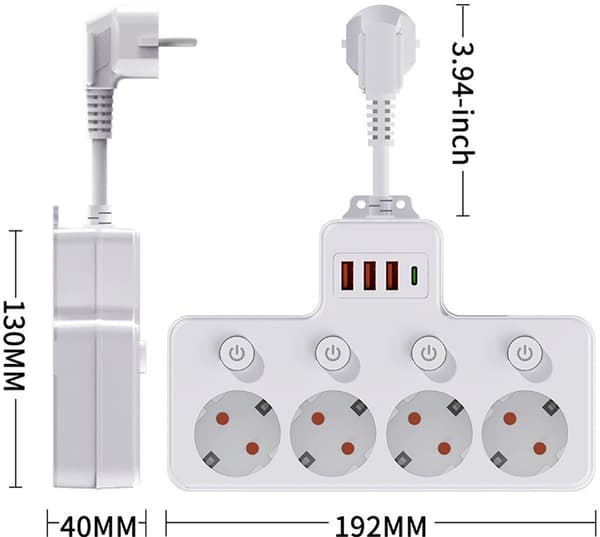 1-til-3 Multi-stikadapter med USB-C og afbryder, kompakt stikkontaktforlænger til hjemmekontoret style 2