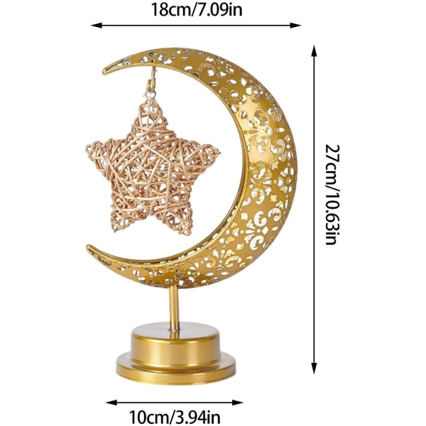 Ramadan Bordlampe Moon Star Lampe Mubarak Metal Ramadan Lights Månelampe Batteridrevet rattan stars