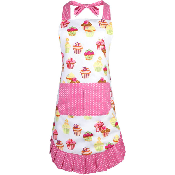 Lovely Women's Cooking Apron Cotton Baking Aprons Kitchen Pinafore with Pocket Great for Wife Girls