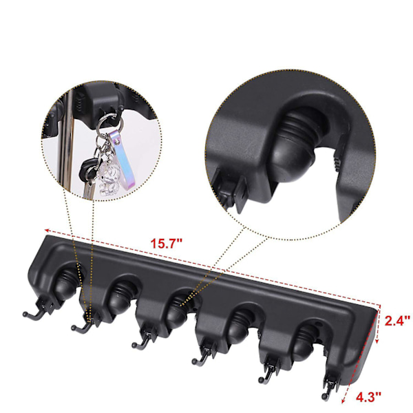 Mop og kost holder vægmontering Heavy Duty kost holder, 5 positioner