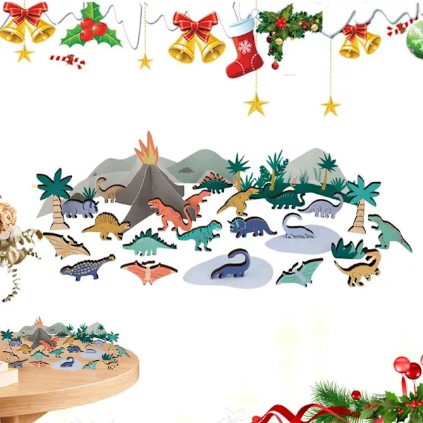 24 stk Mini Dinosaur Adventskalender Nedtelling Kalender Tretalldyr Figurer Jul Nedtelling Leke Kreative Barn Gaver Julefestgave 24 pcs