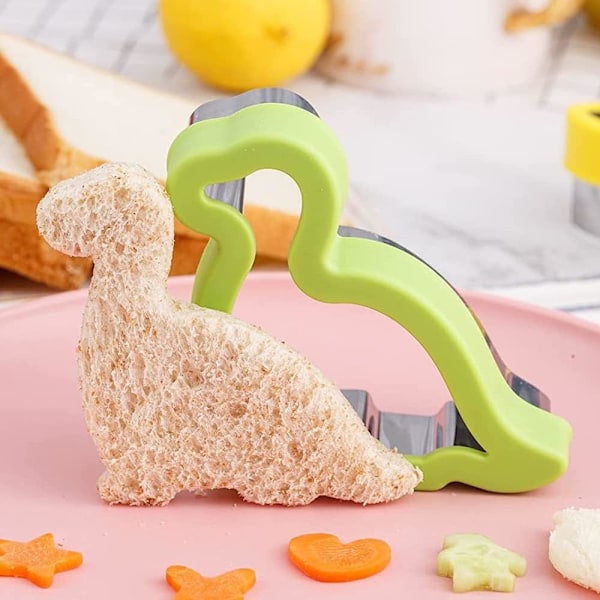 12-delad Toast-kexform för barn, Sandwich-kexform för barn, Dino-kexform i rostfritt stål, Bröd, Bento-tillbehör