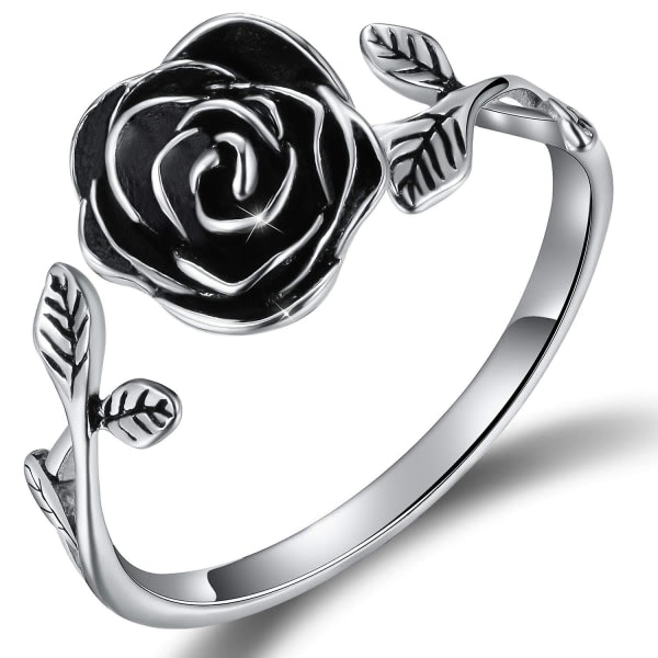 S925 Sterling Silver Rose Öppen Ring 3D Rose Form Justerbara Ringsmycken för kvinnor och flickor