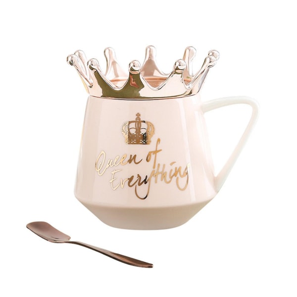 Queen Of Everything Mug With Crown Lid And Spoon Ceramic Coffee Cup Gift For--pink