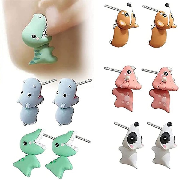 3 par søde dyrebid øreringe 3d ler øreringe dinosaur øreringe