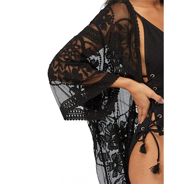 Kvinde Blonder Cardigan Floral Strand Dækker Ups black