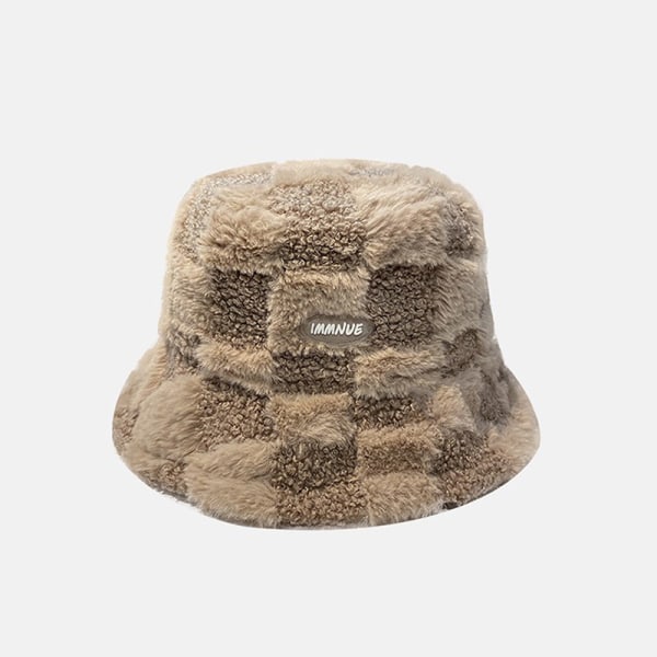 Lammeplys Fiskerhat Fleece Ternet Spand Spand Vinter Col Khaki