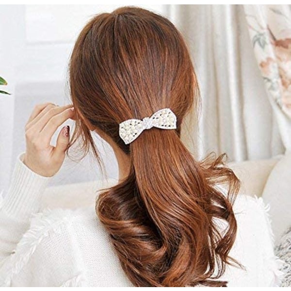 Sølv koreansk stil Krystall Rhinestone hårspenner Sommerfuglperler Hårklemmer Pins for kvinner jenter (1 stk)