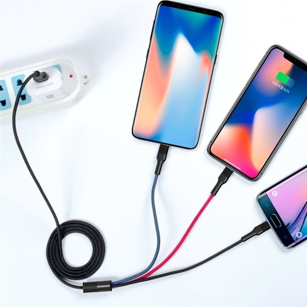 3-i-1 USB - Lightning, USB-C, microUSB Ladekabel (3A) 1,2m 80