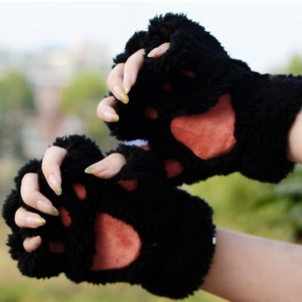 Supermjukt tumhål Halvfingerlösa varma vinterhandskar för kvinnor Dam Cat's Claw Handskar Plysch Halvfinger Bear's Paw fingerlösa handskar