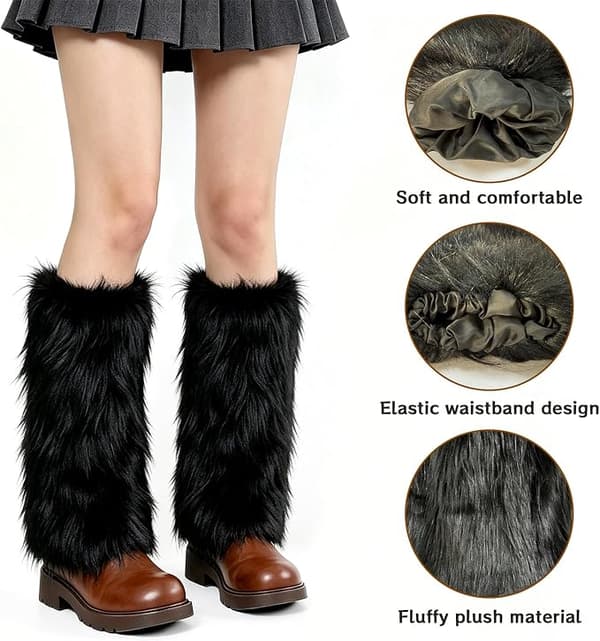 Faux Fur Benvarmere One Size, Fluffy Manchetter til Kvinder, Varmt Y2K Vintertilbehør, Sort