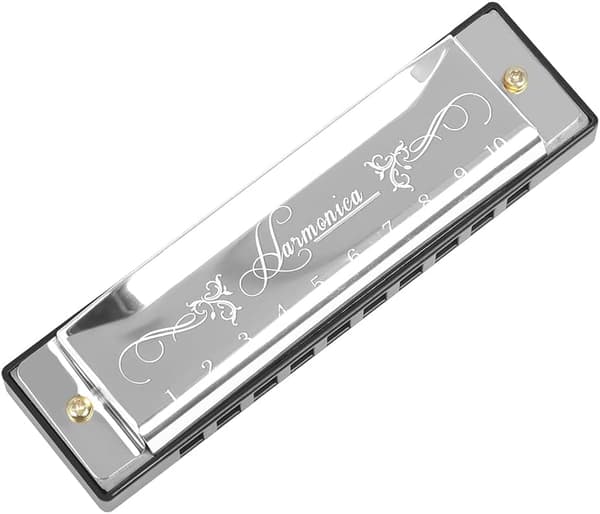 Blues Harmonica, Diatonisk Blues Harmonica i C-nøgle, 10 huller 20 toner Blues Harp Harmonica (Rose Red)_xx silver