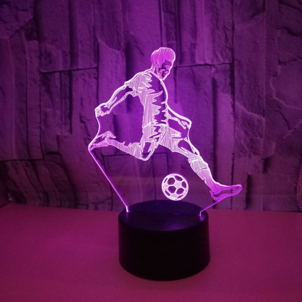 Fotball 3D-lampe, LED-nattlys illusjonslamper 7 farger endring berøringskontroll USB optisk bordlampe