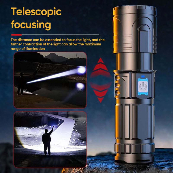 Vit Laser Teleskopisk Zoom Light Ficklampa Led Far Shot Beam Power Display USB Light