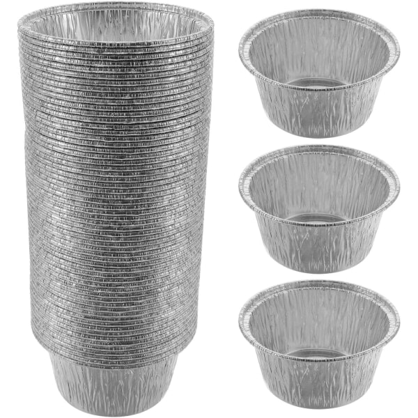 100 st Cupcake Baking Cups Party Collection Aluminiumfolie Baking Cups Pudding Container (8,1x8,1x3,7cm, Silver)
