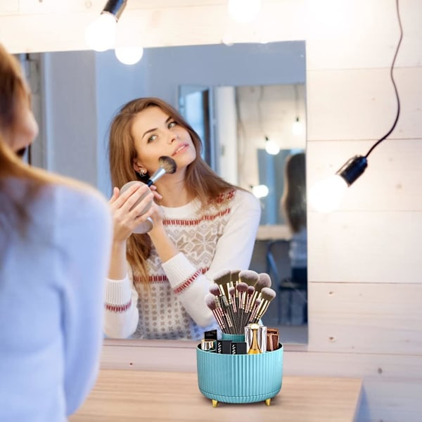 360° Roterende Makeup Børste Kosmetik Opbevaringsstativ - Lyseblå Light blue