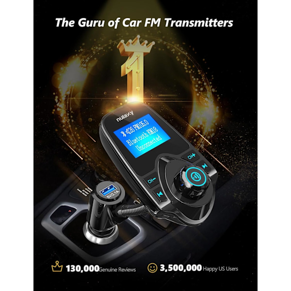 Bil Bluetooth FM-sändare, 1.44\" Display Flexibel Svanhals, Handsfree Samtal Trådlös Musik Stereo Ljudspelare USB Telefonladdare