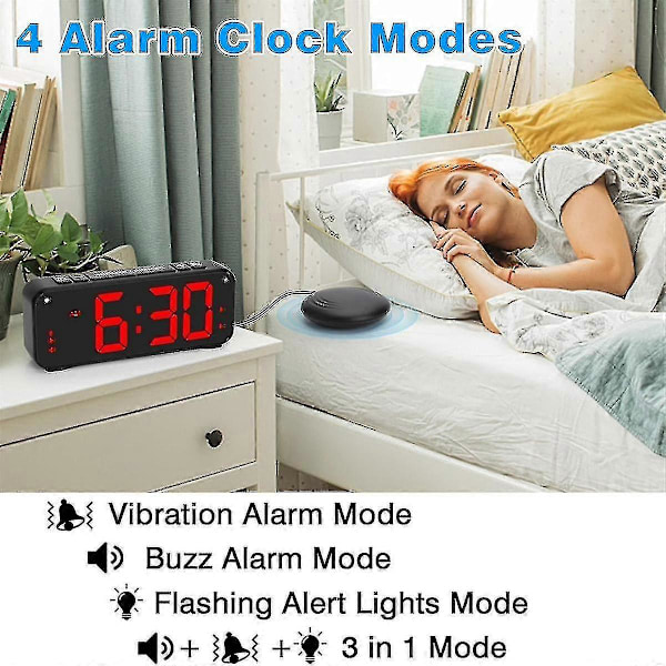 Högljudd väckarklocka för vuxna som sover tungt, dubbel väckarklocka med sängvibrator, för sovrum, 6,5 tum stor display med dimmer_xx