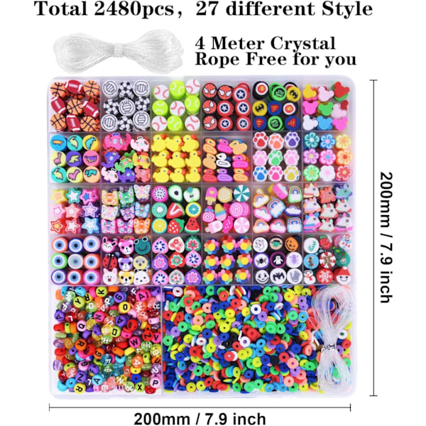 2480 stk Polymer Clay Perler til Armbåndsfremstillingssæt Søde Sjove Perler Armbåndsfremstilling DIY Kunsthåndværk Fødselsdagsgaver Legetøj
