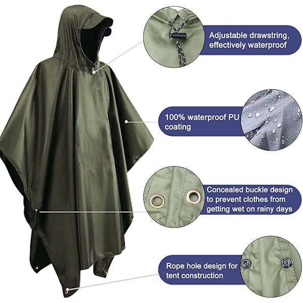 Vattentät regnponcho, lätt, återanvändbar regnponcho för vuxna, 3-i-1 multifunktionellt regnskydd, poncho vattentät vuxen one size