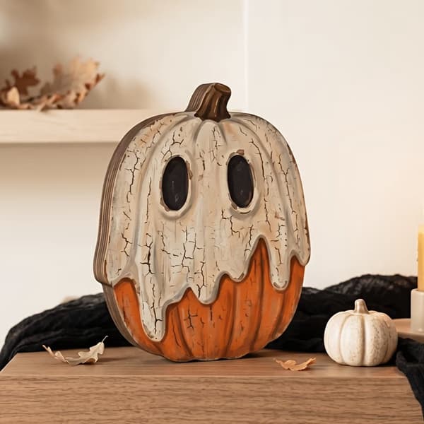 Halloween Bordpynt 6 stk Dobbeltsidede Græskarfigurer Træ Efterårsdekoration til Bord Hylde Kaminhylde